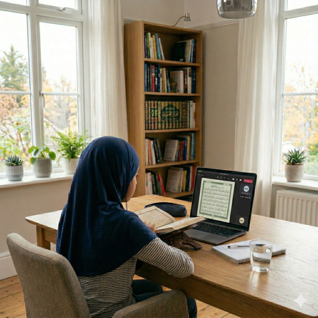 Parent and child learning Quran together